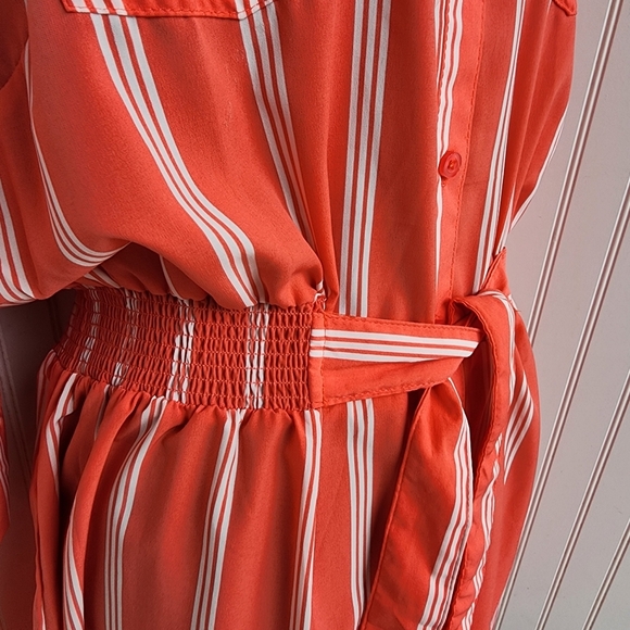 Millenium Shirt Dress Women Button Up Pockets Short Sleeve Striped Coral Pink 1X - Picture 3 of 15